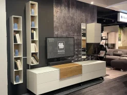 Musterring Wohnwände & Tv-Lowboards|Wohnwand Q Media 2 0 Front Und Korpus Mattglas Weiß PG5 Mittelelement Eiche Massiv Mit LED Beleuchtung Ohne Vitrine