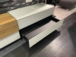 Musterring Wohnwände & Tv-Lowboards|Wohnwand Q Media 2 0 Front Und Korpus Mattglas Weiß PG5 Mittelelement Eiche Massiv Mit LED Beleuchtung Ohne Vitrine