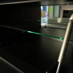 Spectral Smart Furniture Wohnwände & Tv-Lowboards|Wohnwand Scala Glasoberfläche Snow Weiß Satiniert Stofffront SF Silber Mit Soundsystem Und Beleuchtung