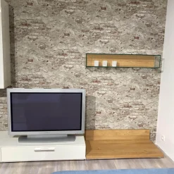 Hülsta Wohnwände & Tv-Lowboards|Wohnwand Scalic Lack Weiß Natureiche Lowboard Hängeelement Glas-Hängeelement