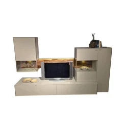 Venjakob Wohnwände & Tv-Lowboards|Wohnwand Sentino Lack Sand Matt Grau Absetzung Spaltholz Nussbaum Geölt Mit Beleuchtung Und Fernbedinung