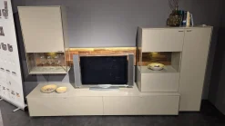 Venjakob Wohnwände & Tv-Lowboards|Wohnwand Sentino Lack Sand Matt Grau Absetzung Spaltholz Nussbaum Geölt Mit Beleuchtung Und Fernbedinung