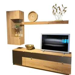 Wimmer Wohnwände & Tv-Lowboards|Wohnwand Signatura Rustikale Asteiche Bianco Akzente In Satinierten Bronzeglas Nickelfarbig Nickelfarbig