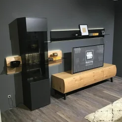 Musterring Wohnwände & Tv-Lowboards|Wohnwand Sigra Lack Anthrazit Seidenmatt Lowboard Eiche Natur