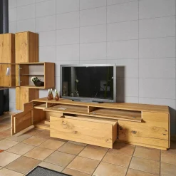 Wöstmann Wohnwände & Tv-Lowboards|Wohnwand Sineo Europäische Wildeiche Bohleneiche Gebürstet Mit Beleuchtung Und Mattglas-Akzent