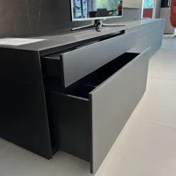 Kettnaker Wohnwände & Tv-Lowboards|Wohnwand Soma Lack Und Glas Graphit Matt Grau Mit Paneelsystem Nussbaum Massivoptik Und Beleuchtung