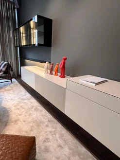 Kettnaker Wohnwände & Tv-Lowboards|Wohnwand Soma Türen Rauchglas Korpus MDF Lack Elfenbein Weiß Matt Inklusive Beleuchtung