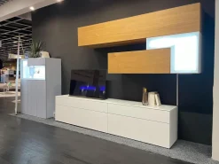 Hülsta Wohnwände & Tv-Lowboards|Wohnwand Tetrim A Korpus Und Front Lack Reinweiß Weiß Und Eiche Natur Rahmen Silberfarbig Mit LED Beleuchtung