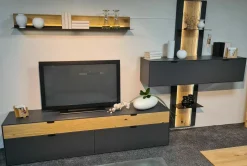 Natura Wohnwände & Tv-Lowboards|Wohnwand Tucson Front Und Korpus Lack Graphitgrau Grau Akzent Spalteiche Mit Beleuchtung