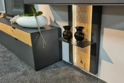 Natura Wohnwände & Tv-Lowboards|Wohnwand Tucson Front Und Korpus Lack Graphitgrau Grau Akzent Spalteiche Mit Beleuchtung