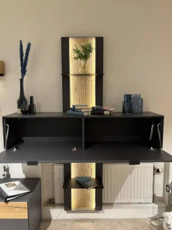 Natura Wohnwände & Tv-Lowboards|Wohnwand Tucson Lack Graphitgrau Akzent Wildeiche Mit Beleuchtung Und Funkdimmer