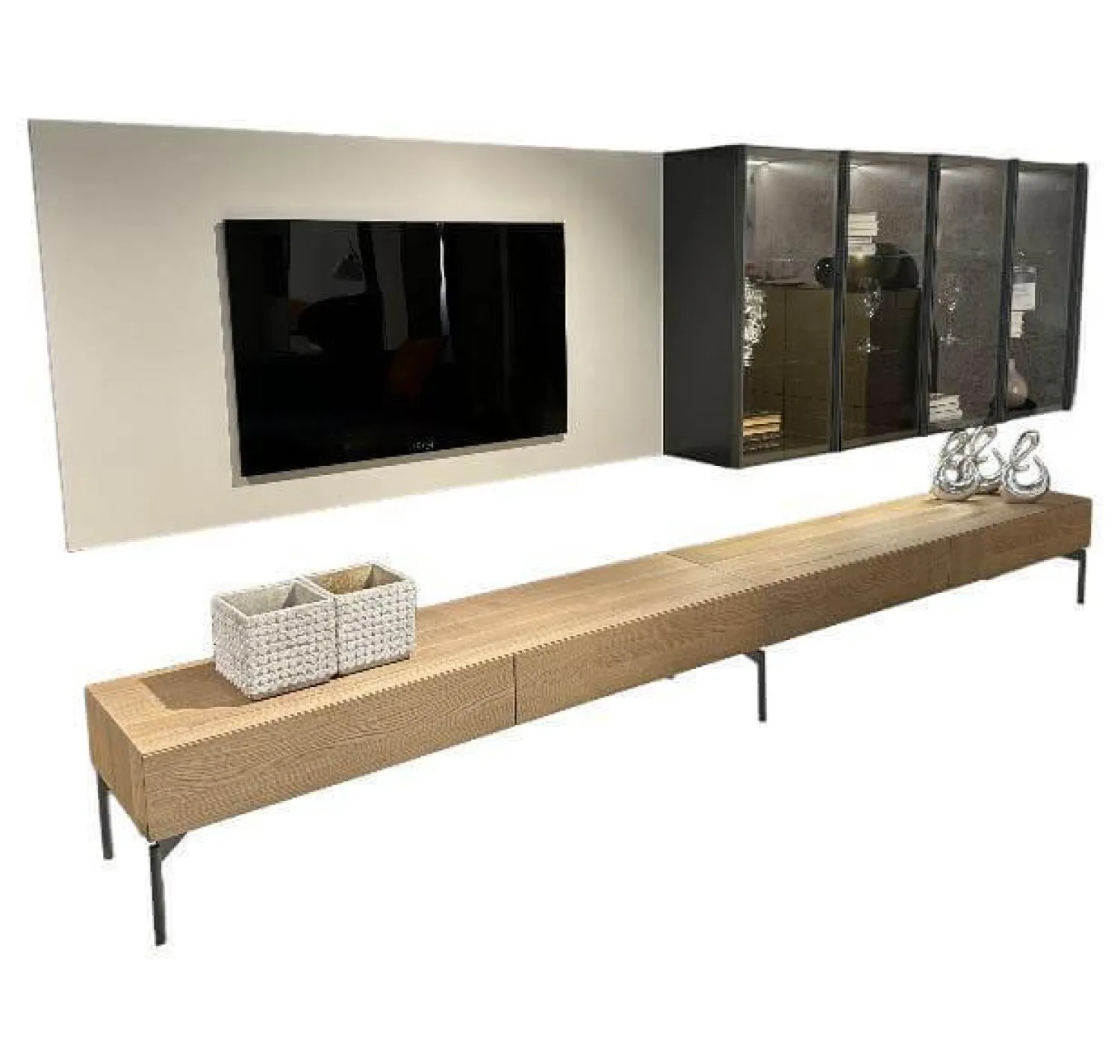 Presotto Wohnwände & Tv-Lowboards|Wohnwand Untergestell Furniert Rovere Avana Gestellfuß Antracite Lackiert