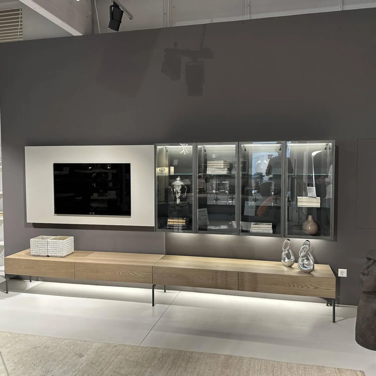 Presotto Wohnwände & Tv-Lowboards|Wohnwand Untergestell Furniert Rovere Avana Gestellfuß Antracite Lackiert