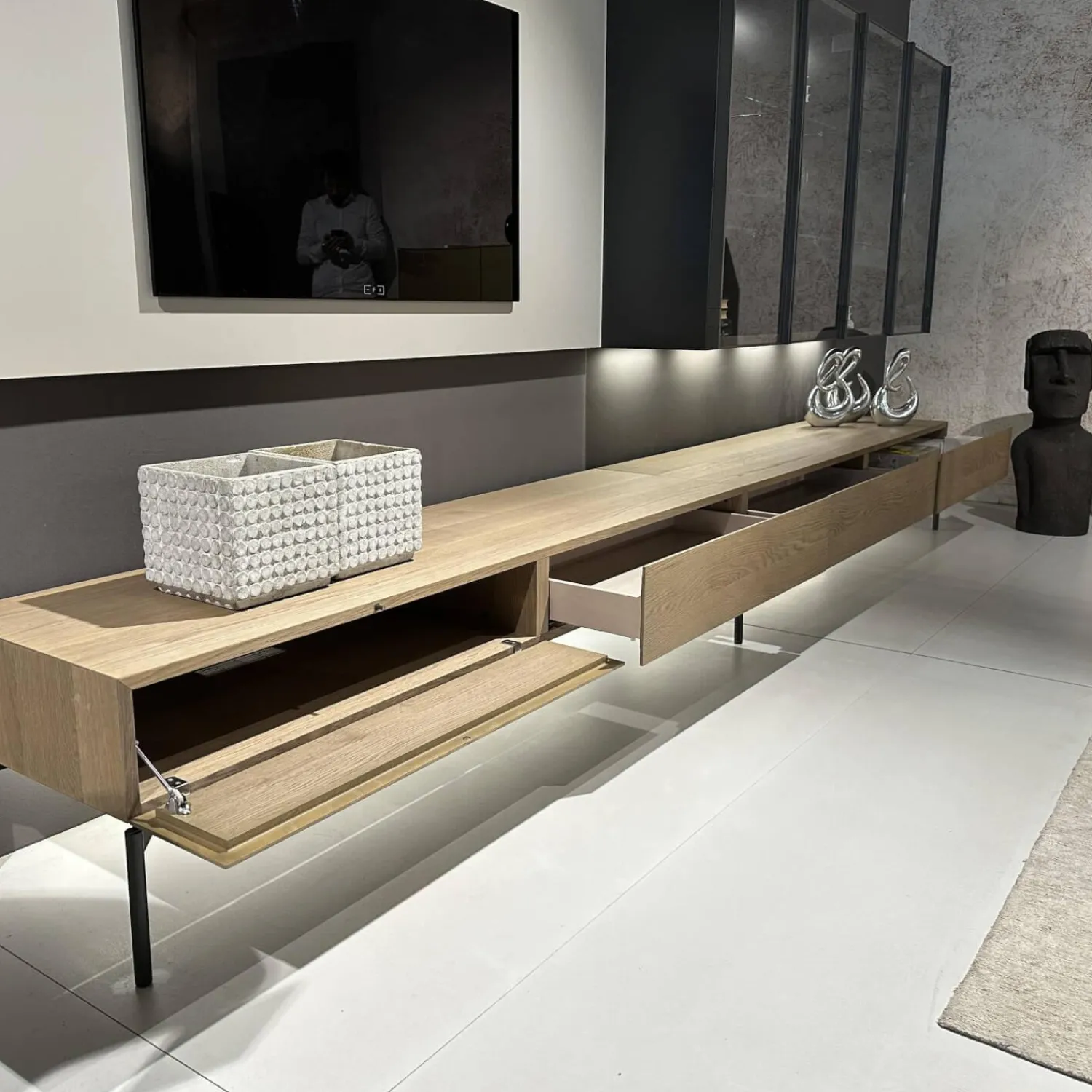 Presotto Wohnwände & Tv-Lowboards|Wohnwand Untergestell Furniert Rovere Avana Gestellfuß Antracite Lackiert