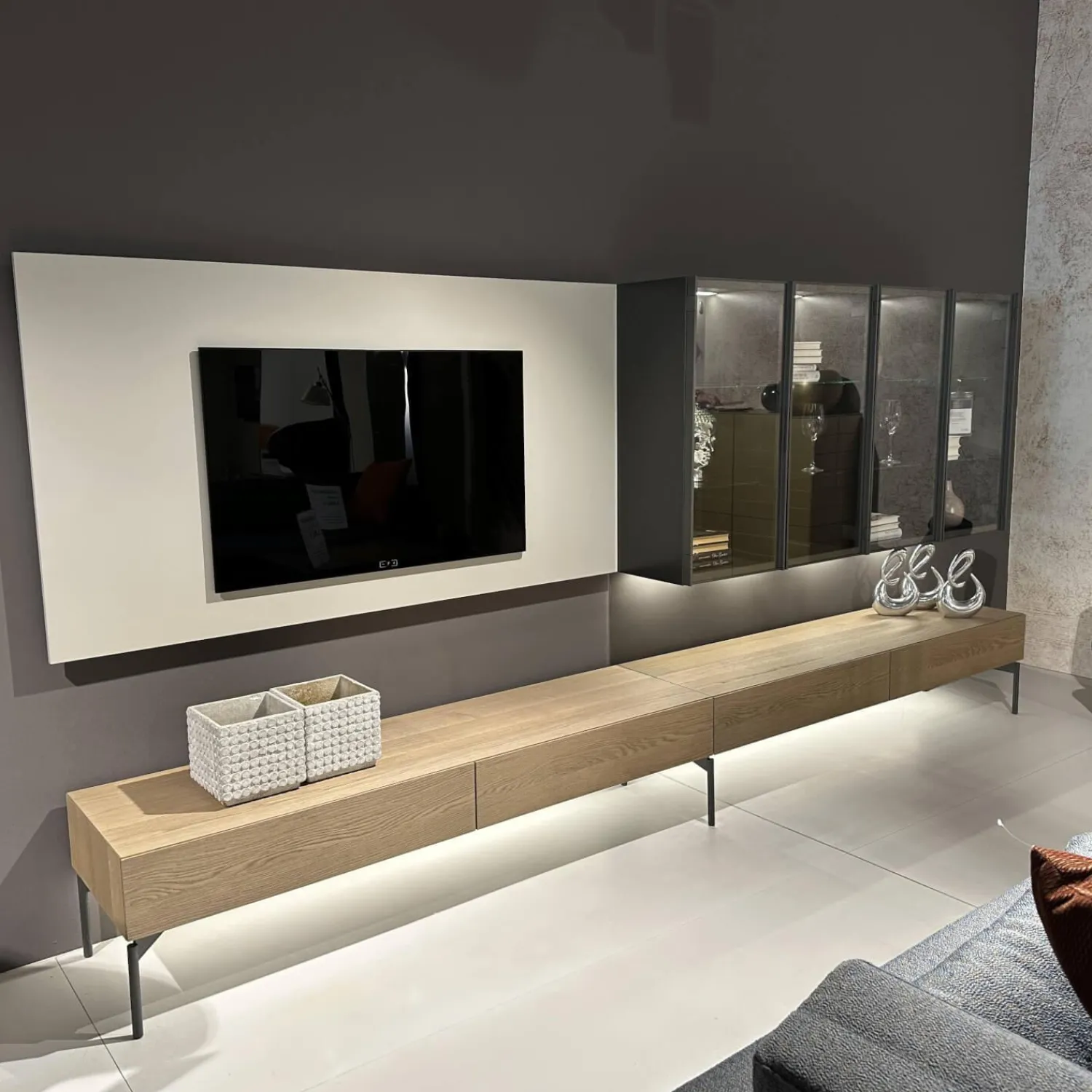 Presotto Wohnwände & Tv-Lowboards|Wohnwand Untergestell Furniert Rovere Avana Gestellfuß Antracite Lackiert