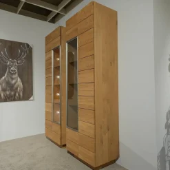 Voglauer Wohnwände & Tv-Lowboards|Wohnwand V Montana Wildeiche Geölt Glasrückwand Optiwhite Weiß Mit Beleuchtung Inklusive 2 Vitrinen