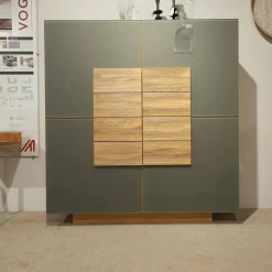 Voglauer Wohnwände & Tv-Lowboards|Wohnwand V Montanara Holz Wildeiche Geölt Frontglas Montegrau Mit Beleuchtung