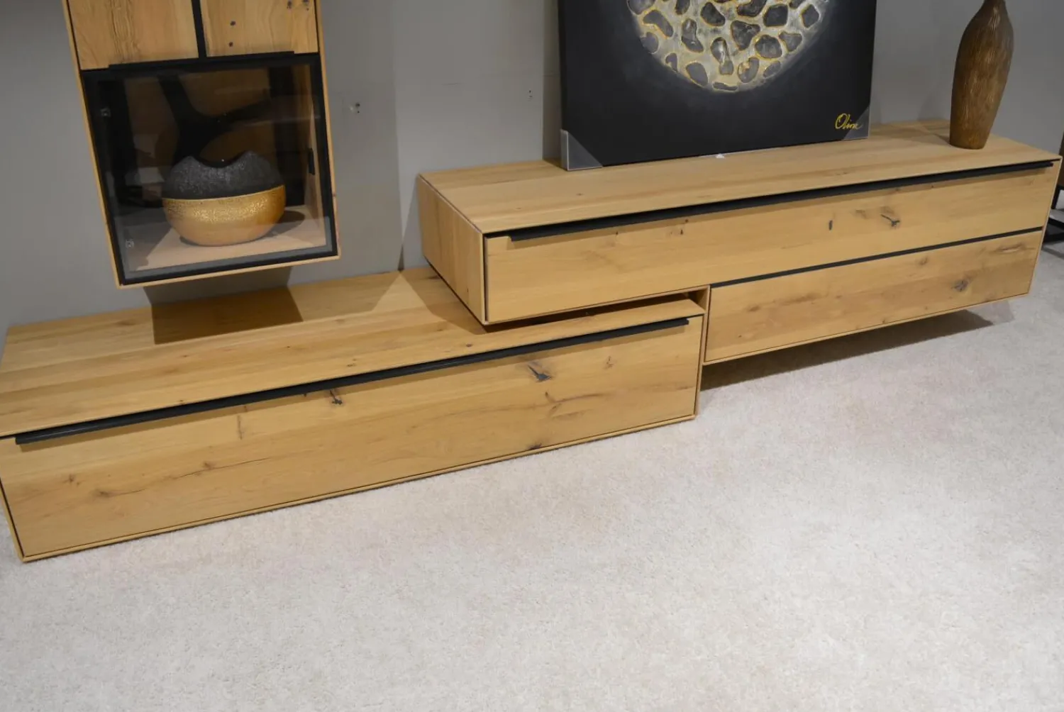 Decker Wohnwände & Tv-Lowboards|Wohnwand Valero Asteiche Massiv Bianco Geölt Front Klarglas