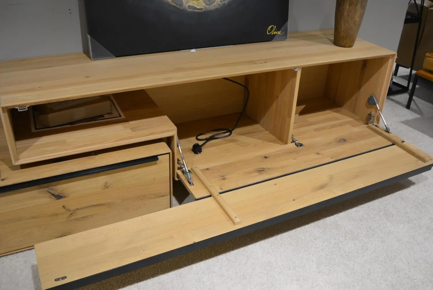 Decker Wohnwände & Tv-Lowboards|Wohnwand Valero Asteiche Massiv Bianco Geölt Front Klarglas