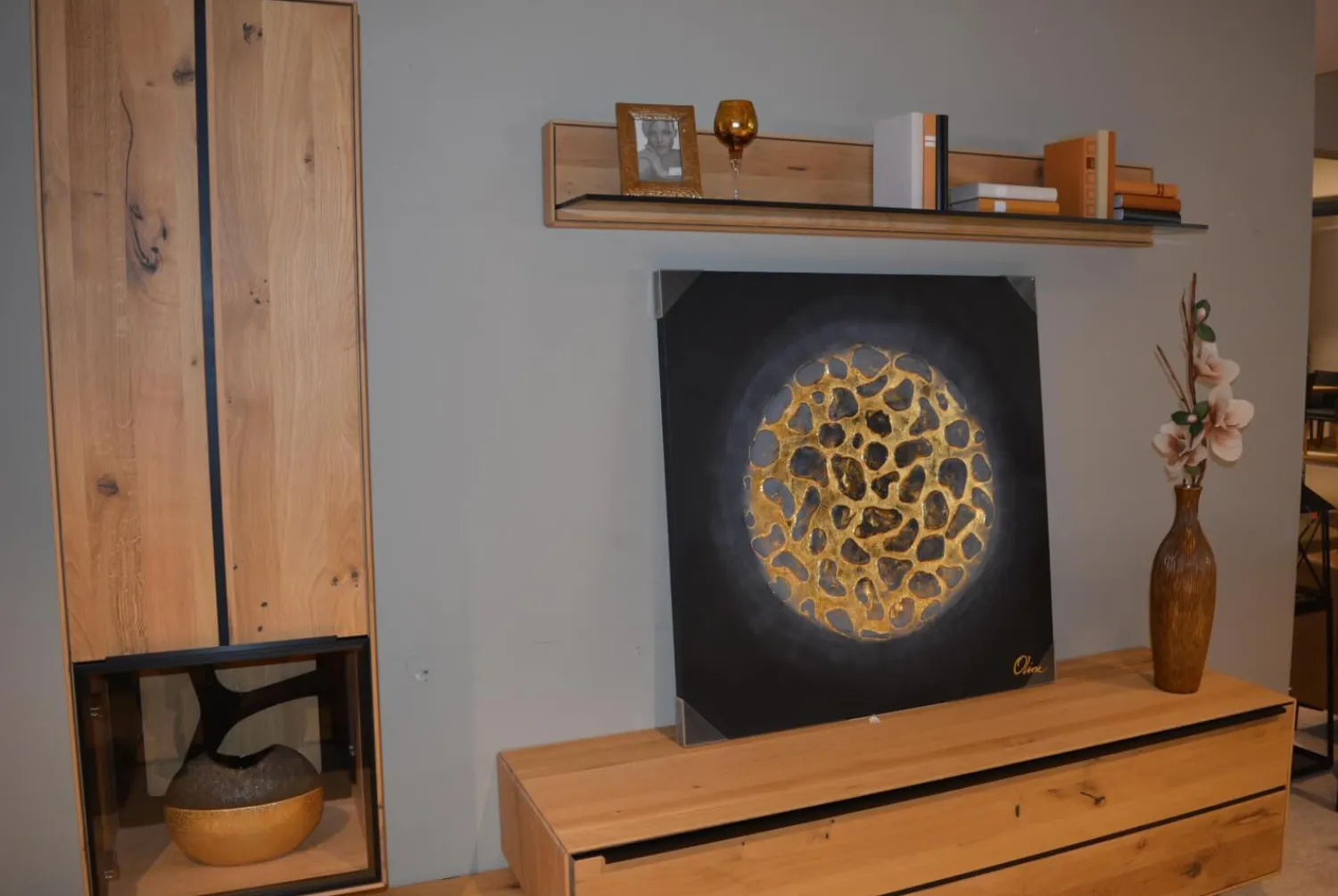 Decker Wohnwände & Tv-Lowboards|Wohnwand Valero Asteiche Massiv Bianco Geölt Front Klarglas