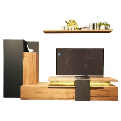 Voglauer Wohnwände & Tv-Lowboards|Wohnwand Valpin Eiche Altholz Braun Akzent Colorglas