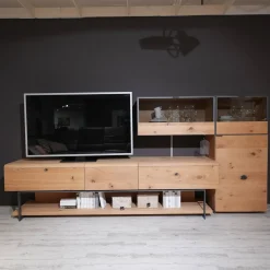 Voglauer Wohnwände & Tv-Lowboards|Wohnwand Vcuben Living Set Wildeiche Rustico Schwarz Inklusive LED-Beleuchtung