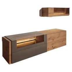 Hartmann Wohnwände & Tv-Lowboards|Wohnwand Vera 7210W Kerneiche Umato Massiv Oberfläche Sägegrau Gebürstet Lackiert Applikation Metall Titan Mit Beleuchtung