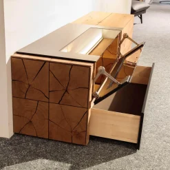 Hartmann Wohnwände & Tv-Lowboards|Wohnwand Vera 7210W Kerneiche Umato Massiv Oberfläche Sägegrau Gebürstet Lackiert Applikation Metall Titan Mit Beleuchtung