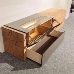 Hartmann Wohnwände & Tv-Lowboards|Wohnwand Vera 7210W Kerneiche Umato Massiv Oberfläche Sägegrau Gebürstet Lackiert Applikation Metall Titan Mit Beleuchtung