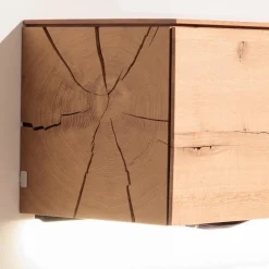 Hartmann Wohnwände & Tv-Lowboards|Wohnwand Vera 7210W Kerneiche Umato Massiv Oberfläche Sägegrau Gebürstet Lackiert Applikation Metall Titan Mit Beleuchtung