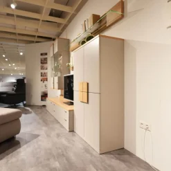 Rietberger Möbelwerke Wohnwände & Tv-Lowboards|Wohnwand Vienna 35 36011 Lack Grau Akzente Asteiche Griffe Edelstahl Inklusive Beleuchtung