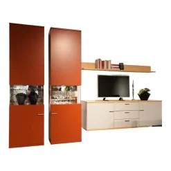 Rietberger Möbelwerke Wohnwände & Tv-Lowboards|Wohnwand Vienna 35 35009 Lack Ziegelrot Rot Und Lack Grau Inklusive Beleuchtung