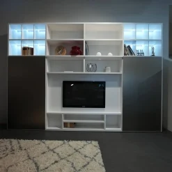 Kettnaker Wohnwände & Tv-Lowboards|Wohnwand Vita Weiß Aluminium Mit Schiebetür Und Innenbeleuchtung