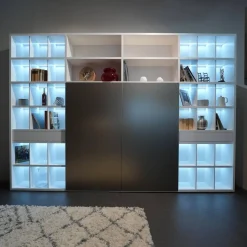 Kettnaker Wohnwände & Tv-Lowboards|Wohnwand Vita Weiß Aluminium Mit Schiebetür Und Innenbeleuchtung