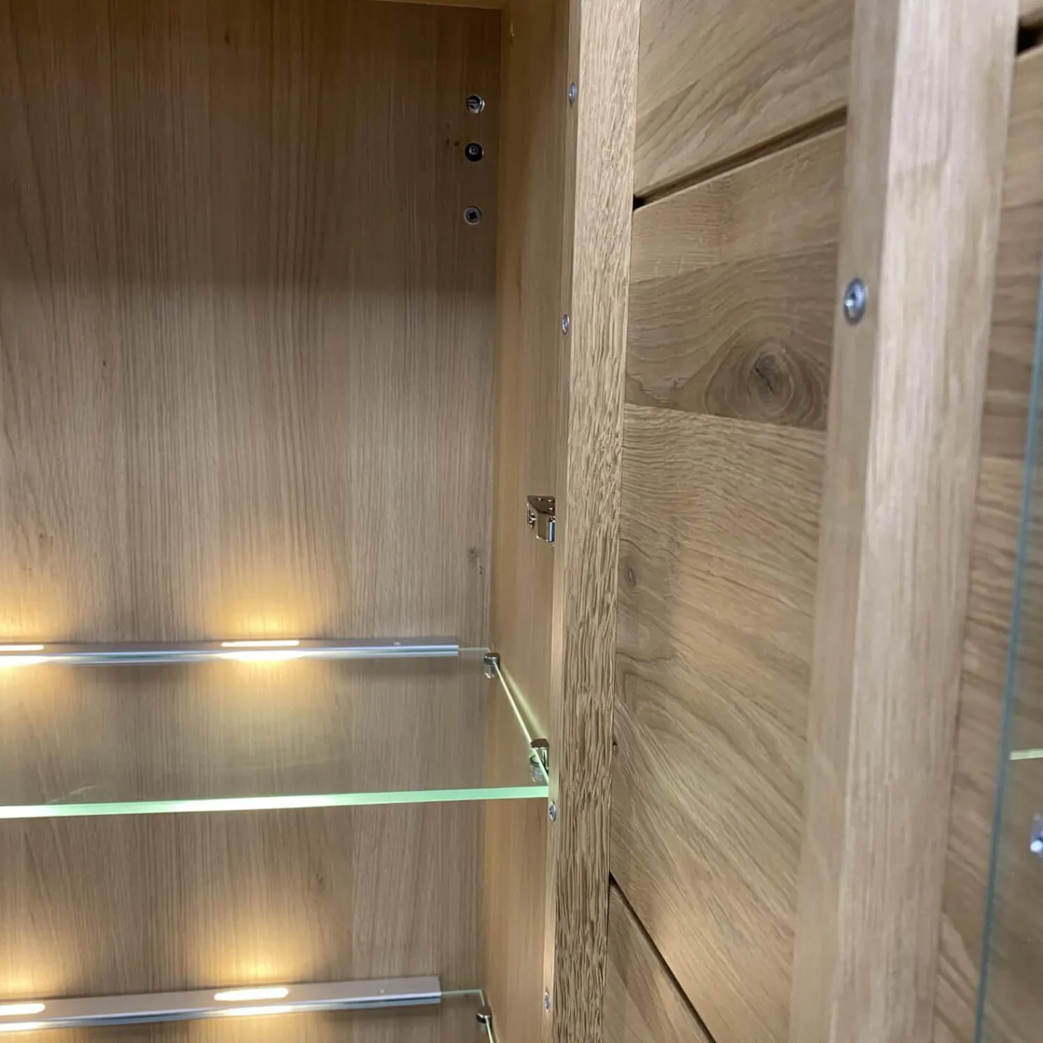 Schröder Franz Wohnwände & Tv-Lowboards|Wohnwand Vivendi Lack Weiß Matt Und Holz Asteiche Mit Glasböden Inklusive Beleuchtung