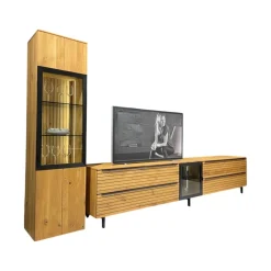 WK Wohnen Wohnwände & Tv-Lowboards|Wohnwand WK 490 Baristo Asteiche Massiv Naturbelassen Geölt Front Rillenoptik Mit LED Beleuchtung