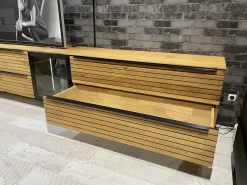 WK Wohnen Wohnwände & Tv-Lowboards|Wohnwand WK 490 Baristo Asteiche Massiv Naturbelassen Geölt Front Rillenoptik Mit LED Beleuchtung