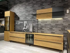 WK Wohnen Wohnwände & Tv-Lowboards|Wohnwand WK 490 Baristo Asteiche Massiv Naturbelassen Geölt Front Rillenoptik Mit LED Beleuchtung