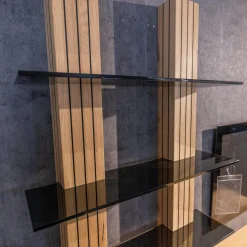 WK Wohnen Wohnwände & Tv-Lowboards|Wohnwand WK 490 Baristo Asteiche Bianco Rillenoptik Glas Anthrazit Inklusive LED Beleuchtung