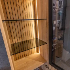 WK Wohnen Wohnwände & Tv-Lowboards|Wohnwand WK 490 Baristo Asteiche Bianco Rillenoptik Glas Anthrazit Inklusive LED Beleuchtung