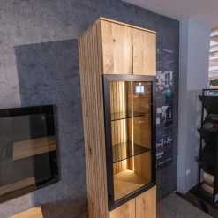 WK Wohnen Wohnwände & Tv-Lowboards|Wohnwand WK 490 Baristo Asteiche Bianco Rillenoptik Glas Anthrazit Inklusive LED Beleuchtung