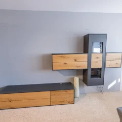 WK Wohnen Wohnwände & Tv-Lowboards|Wohnwand Wk 440 Lavato Und Vitrine 440 Balkeneiche Lack Schiefergrau Grau Matt Inklusive Beleuchtung