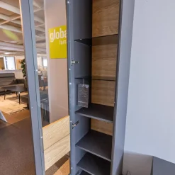 WK Wohnen Wohnwände & Tv-Lowboards|Wohnwand Wk 440 Lavato Und Vitrine 440 Balkeneiche Lack Schiefergrau Grau Matt Inklusive Beleuchtung