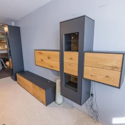 WK Wohnen Wohnwände & Tv-Lowboards|Wohnwand Wk 440 Lavato Und Vitrine 440 Balkeneiche Lack Schiefergrau Grau Matt Inklusive Beleuchtung