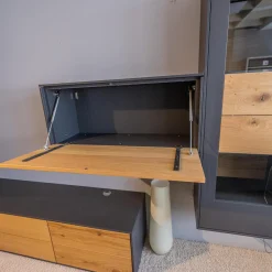 WK Wohnen Wohnwände & Tv-Lowboards|Wohnwand Wk 440 Lavato Und Vitrine 440 Balkeneiche Lack Schiefergrau Grau Matt Inklusive Beleuchtung