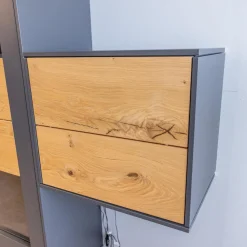 WK Wohnen Wohnwände & Tv-Lowboards|Wohnwand Wk 440 Lavato Und Vitrine 440 Balkeneiche Lack Schiefergrau Grau Matt Inklusive Beleuchtung