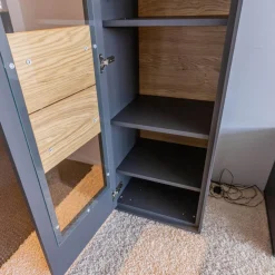 WK Wohnen Wohnwände & Tv-Lowboards|Wohnwand Wk 440 Lavato Und Vitrine 440 Balkeneiche Lack Schiefergrau Grau Matt Inklusive Beleuchtung