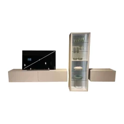 WK Wohnen Wohnwände & Tv-Lowboards|Wohnwand WK 418 Zola Glattlack Steingrau 407 Inklusive Beleuchtung Ohne TV