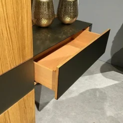 Team 7 Wohnwände & Tv-Lowboards|Wohnwandkombination Cubus Eiche Naturöl Glas Bronze Matt mit Touchbeschlag