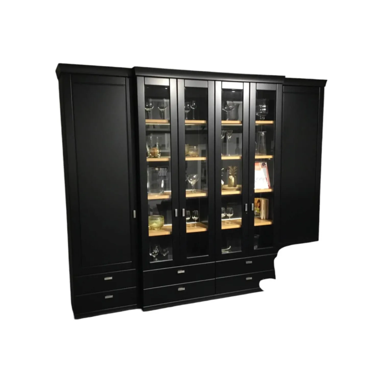 Musterring Wohnwände & Tv-Lowboards|Wohnwandkombination Korsika Vorschlag 52968 Lack Schwarz Einlegeböden Eiche Sand Mit LED Beleuchtung